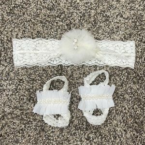 Christening headband and baby shoes